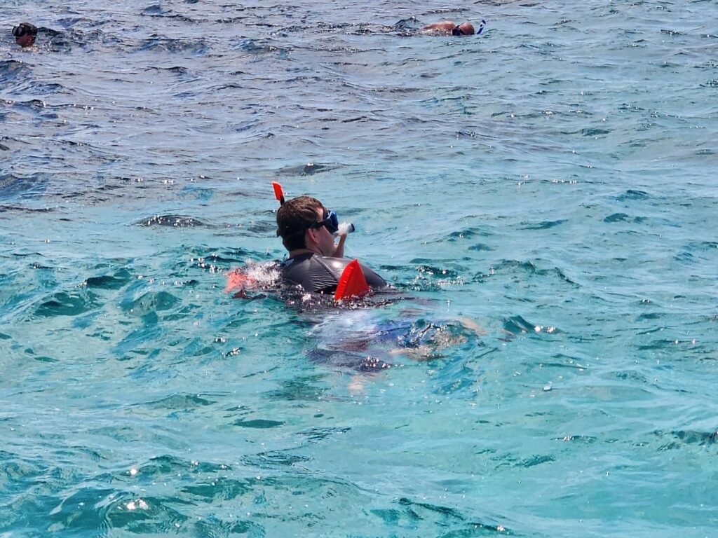 Snorkeler exploring the clear shallow water on an island hopping tour